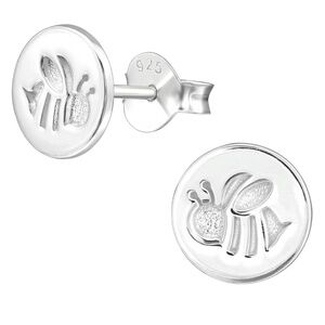 Sterling Silver Circular Bee Stud Earrings